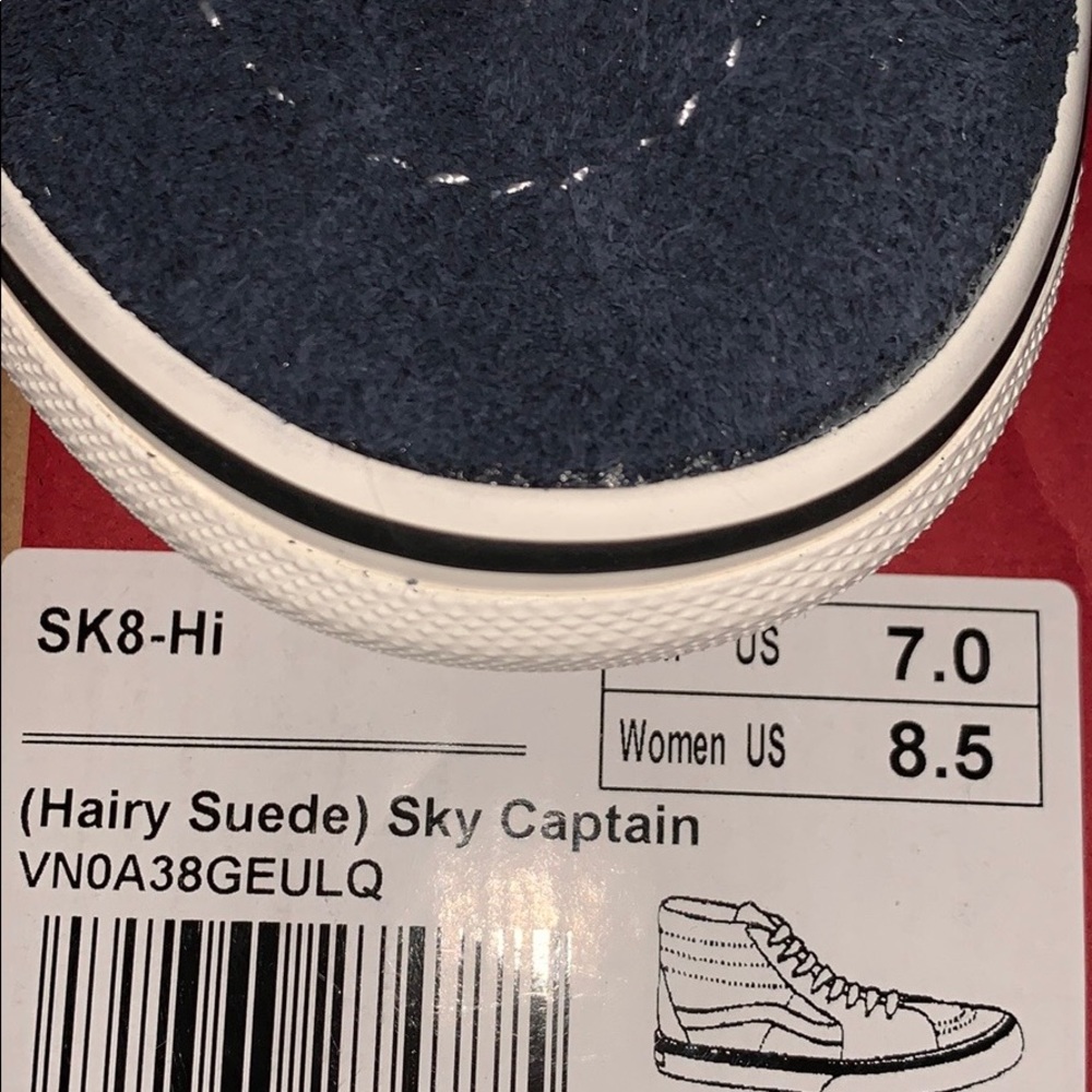 >💟SK8 HIGH TOP  LACE UP SKY CAPTAIN (NAVY) WHITE HAIRY SUEDE BRAND NEW VANS😍 - Picture 6 of 14